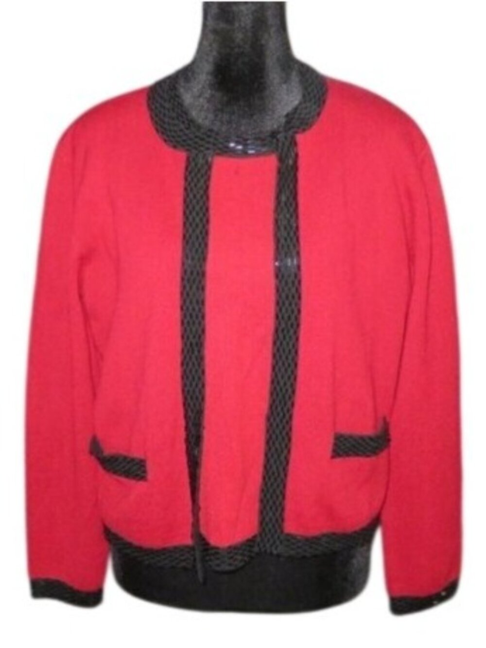Liz Claiborne Red Merino Wool Knit Twin Set Cardigan & Tank top & Beaded Trim